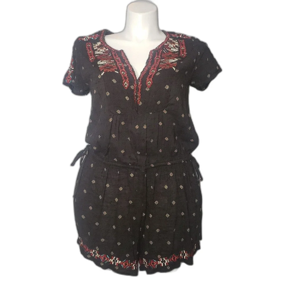 FREE PEOPLE Black Embroidered Romper Womens Size Large